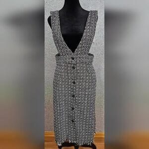 Böhme Chic Black White Tweed Check Midi Pinafore Plaid Dress, S